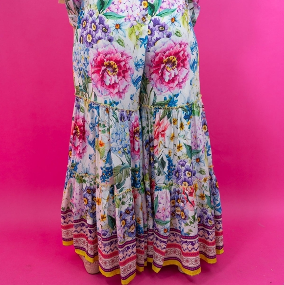 Aratta Ibiza Floral Boho Wide-Leg Pants Elastic Waist Romantic Cottagecore Small - Picture 2 of 6